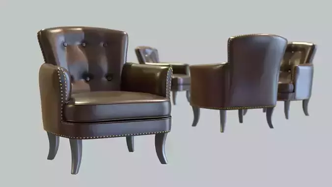 Vintage Chair DarkBrown Leather Upholstery Tin Metal Legs