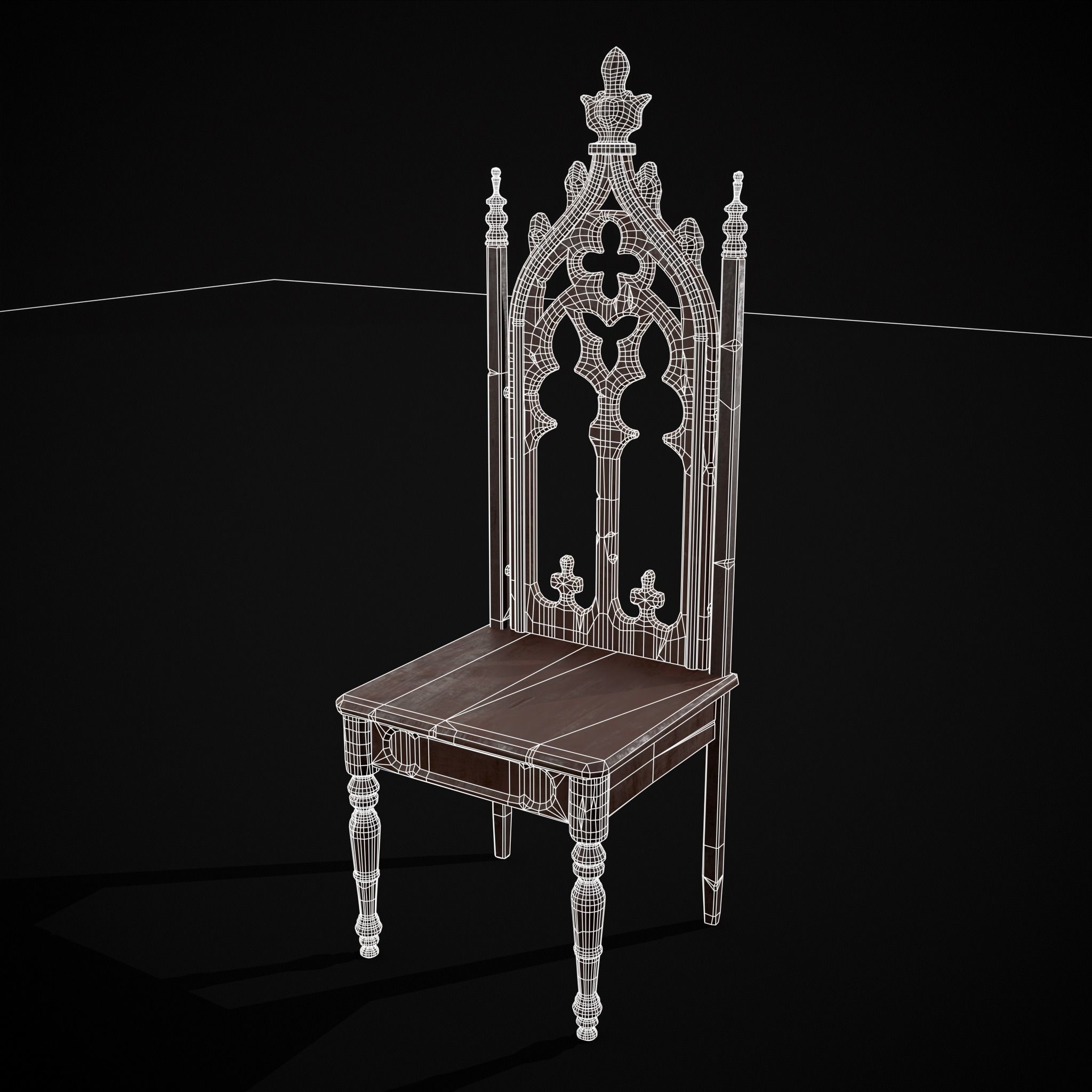 Gothic Mahogany Chair Low-poly 3D model_14