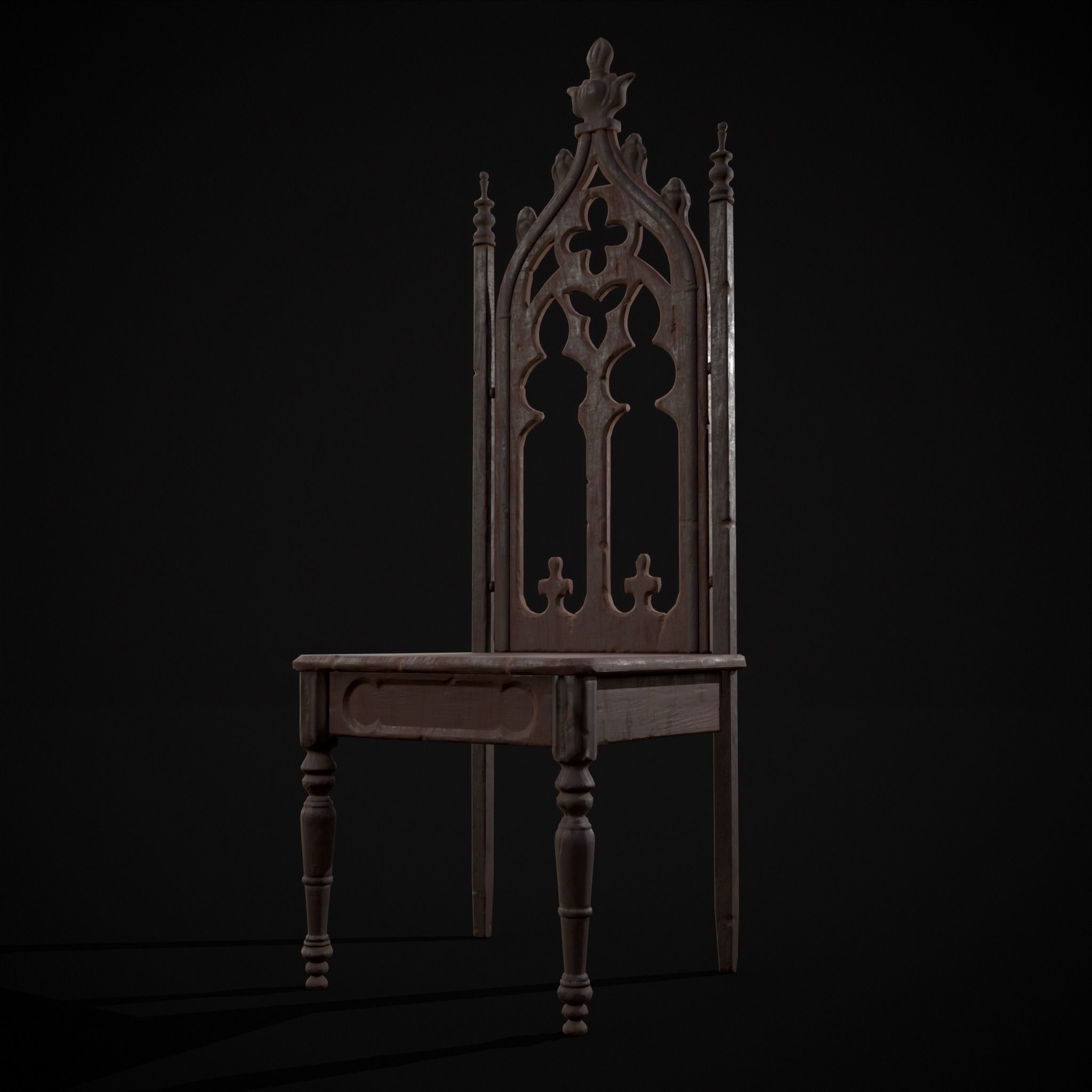 Gothic Mahogany Chair Low-poly 3D model_19