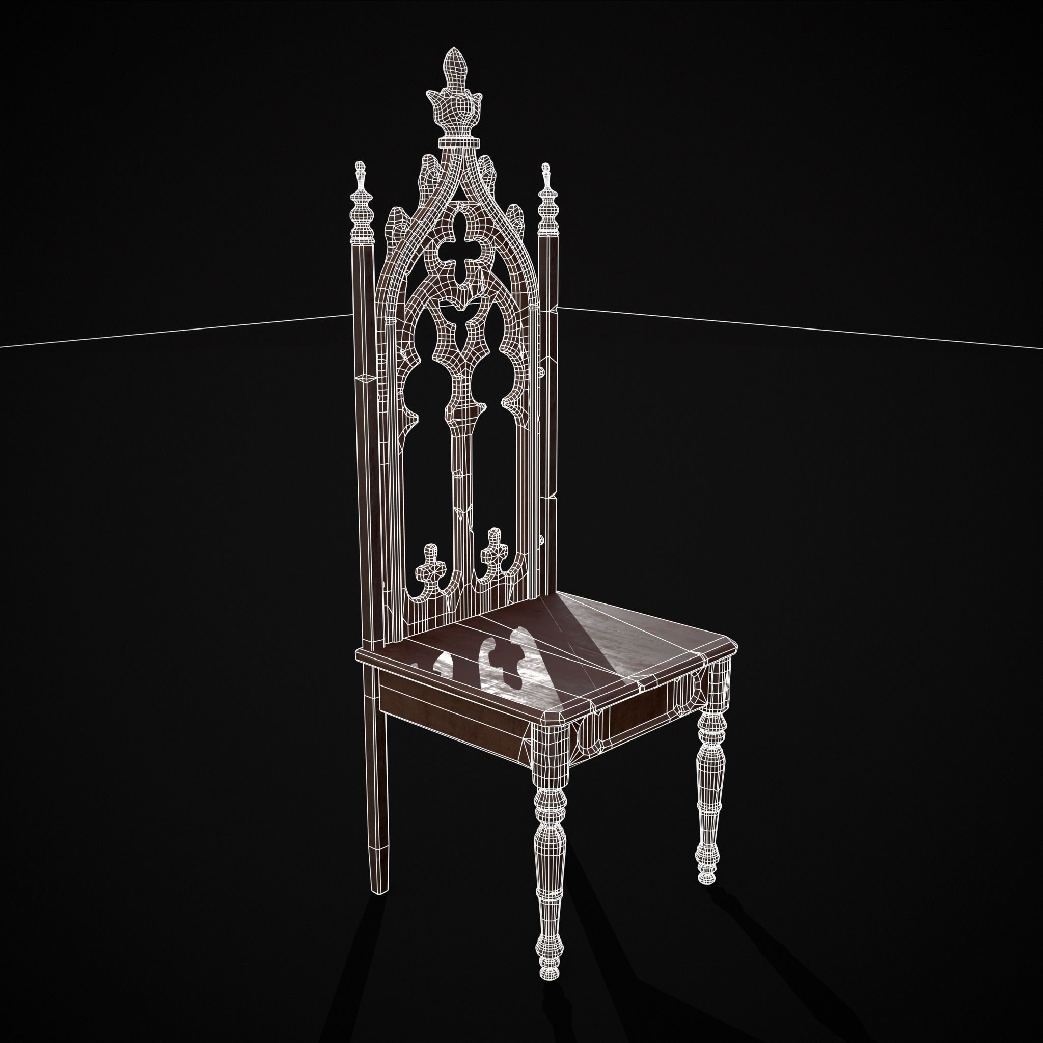 Gothic Mahogany Chair Low-poly 3D model_18