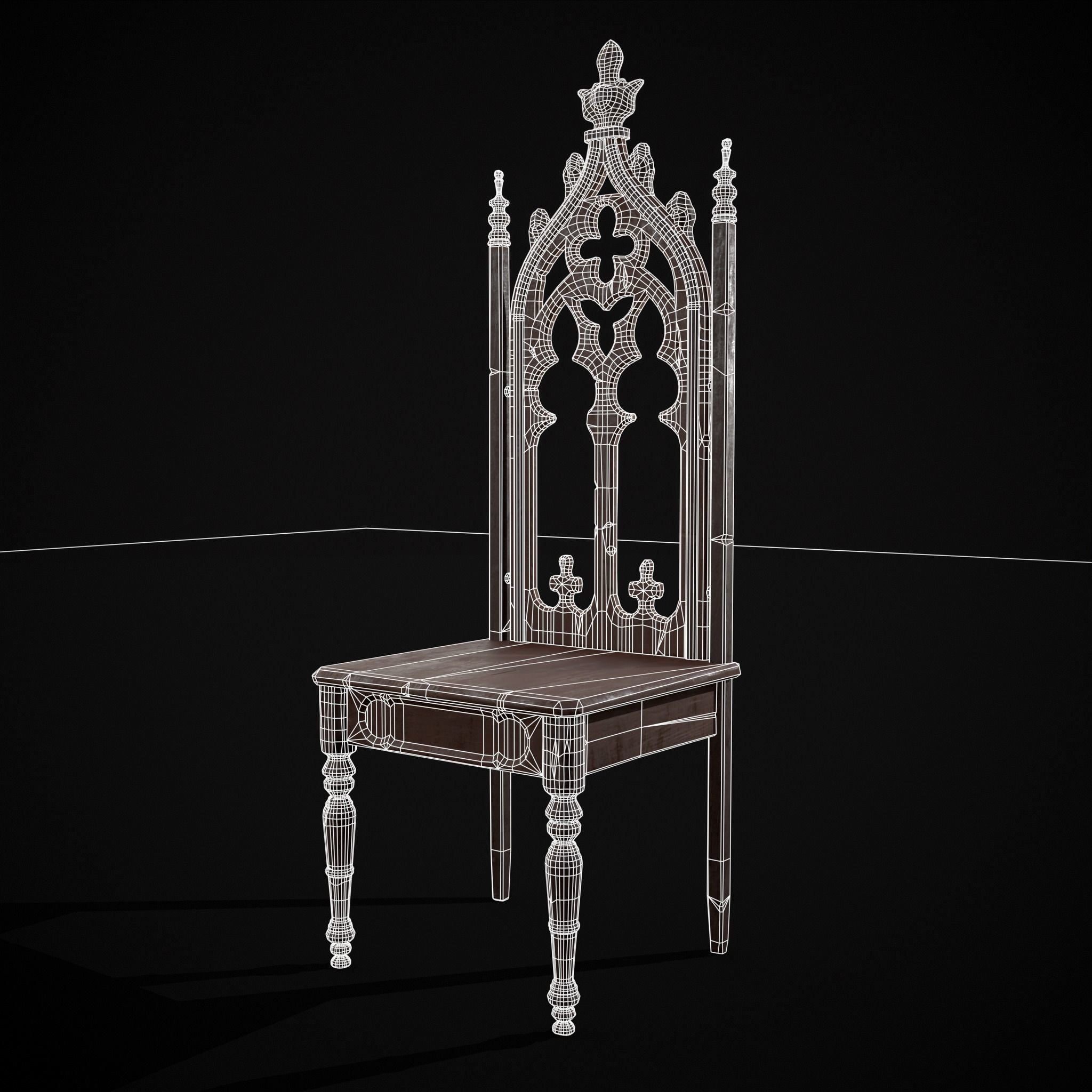 Gothic Mahogany Chair Low-poly 3D model_2