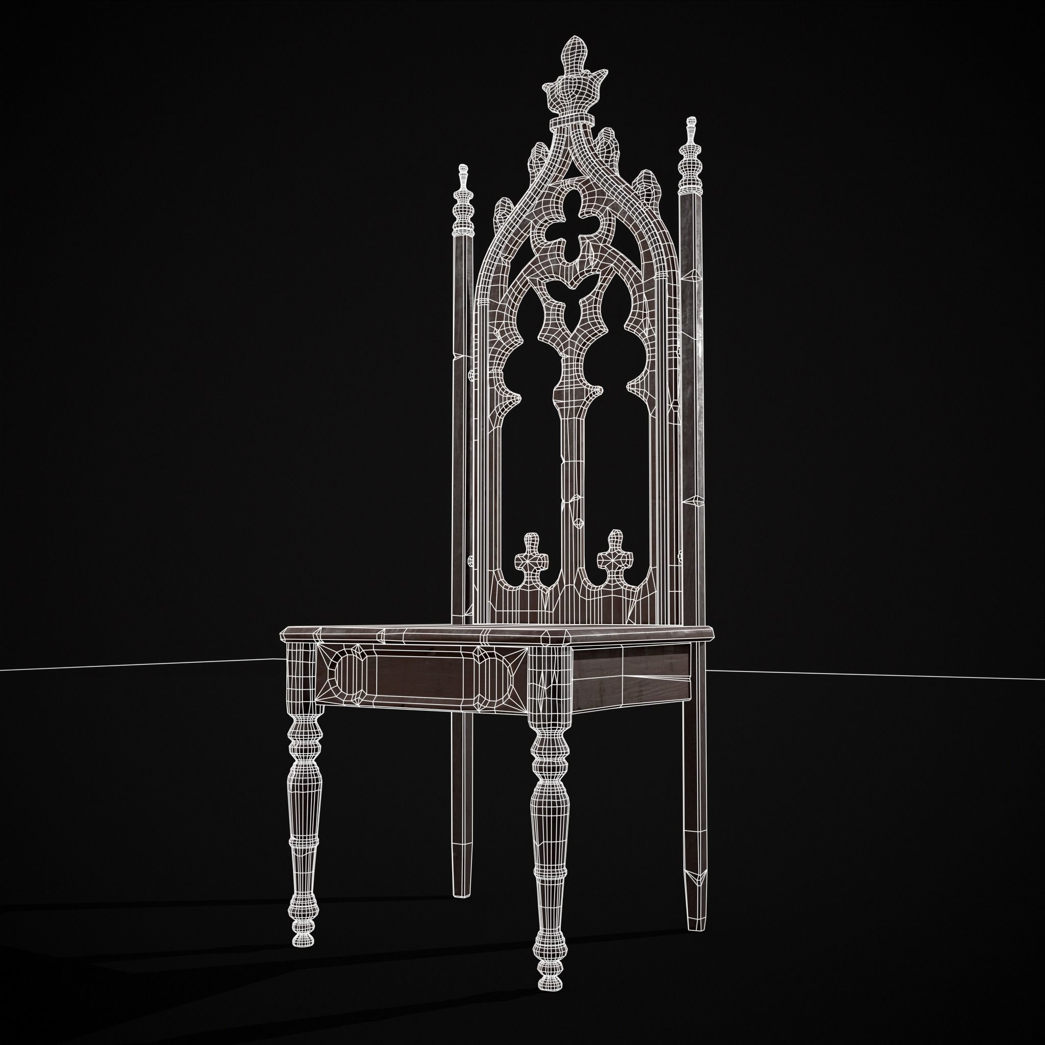 Gothic Mahogany Chair Low-poly 3D model_20