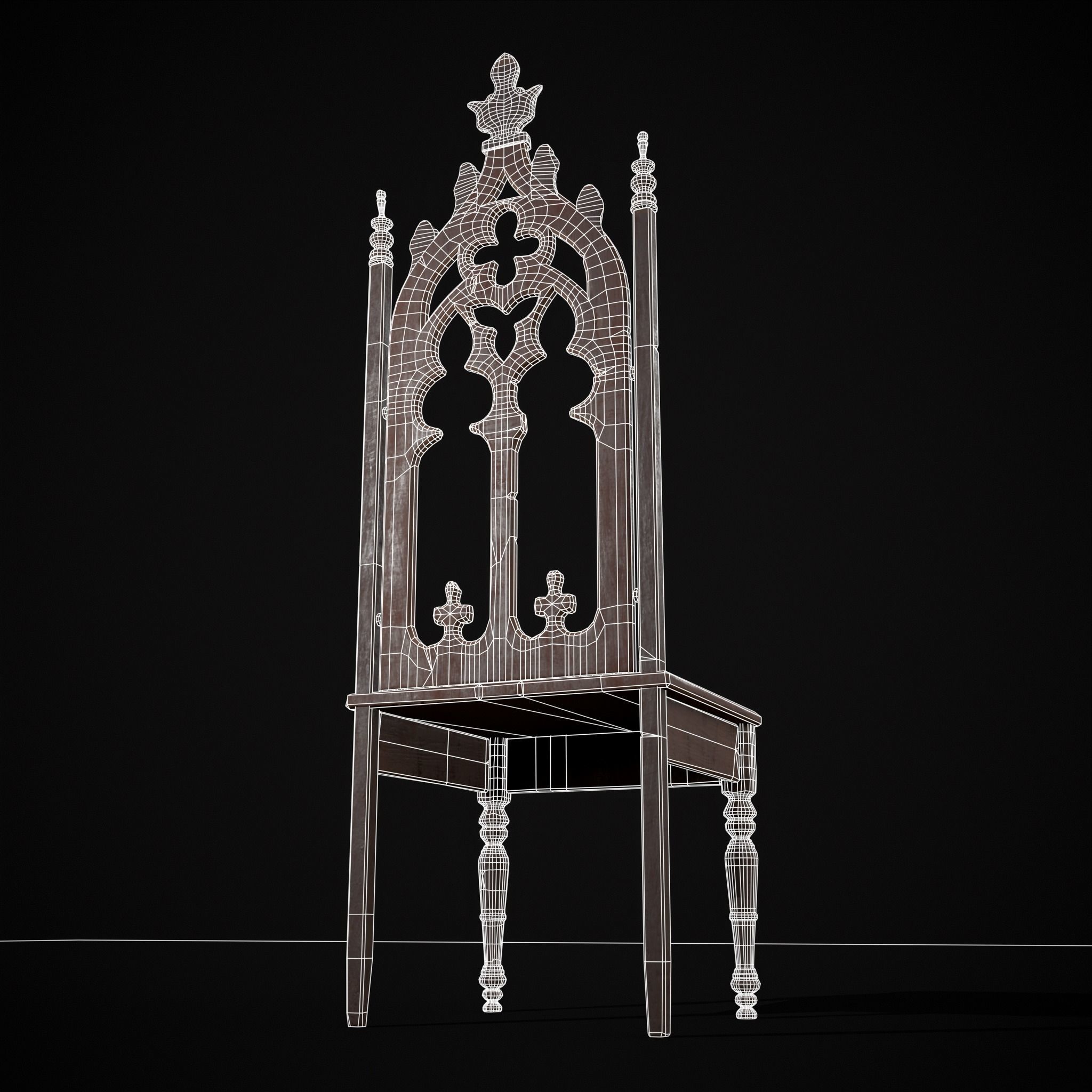 Gothic Mahogany Chair Low-poly 3D model_8