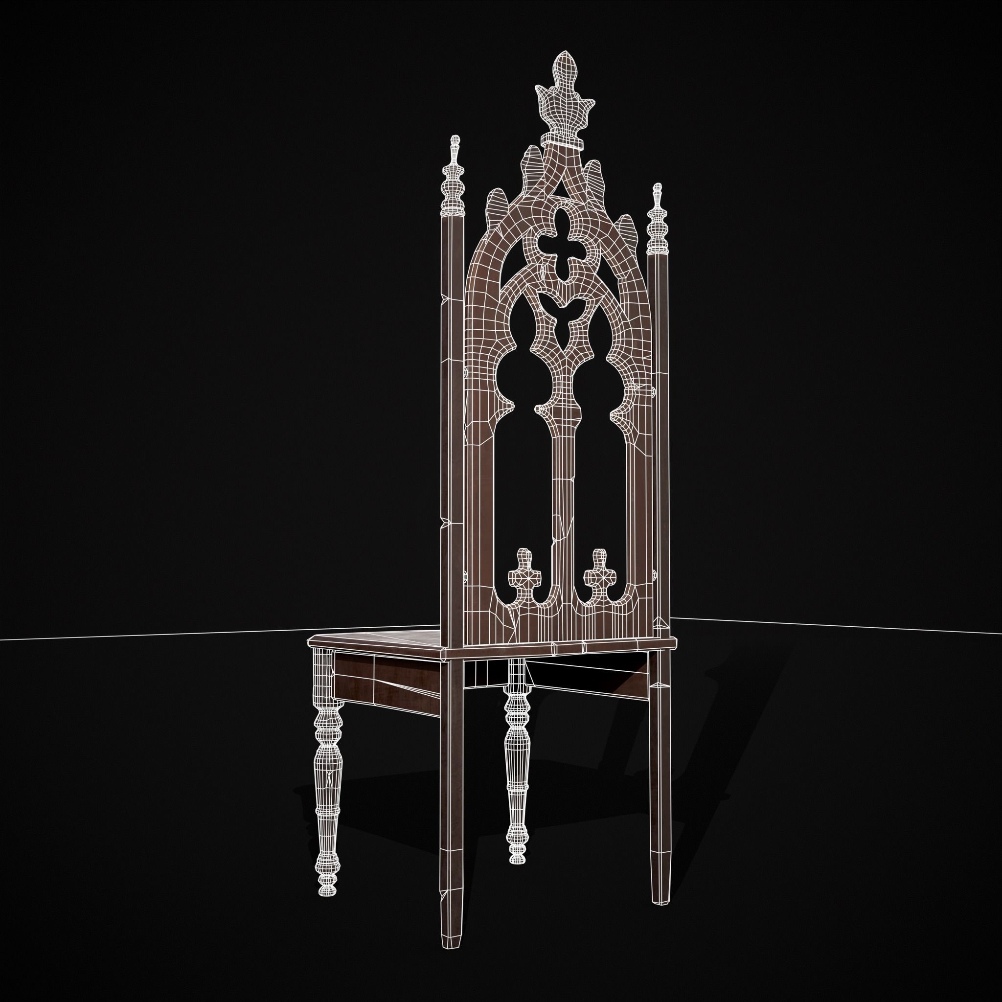 Gothic Mahogany Chair Low-poly 3D model_6