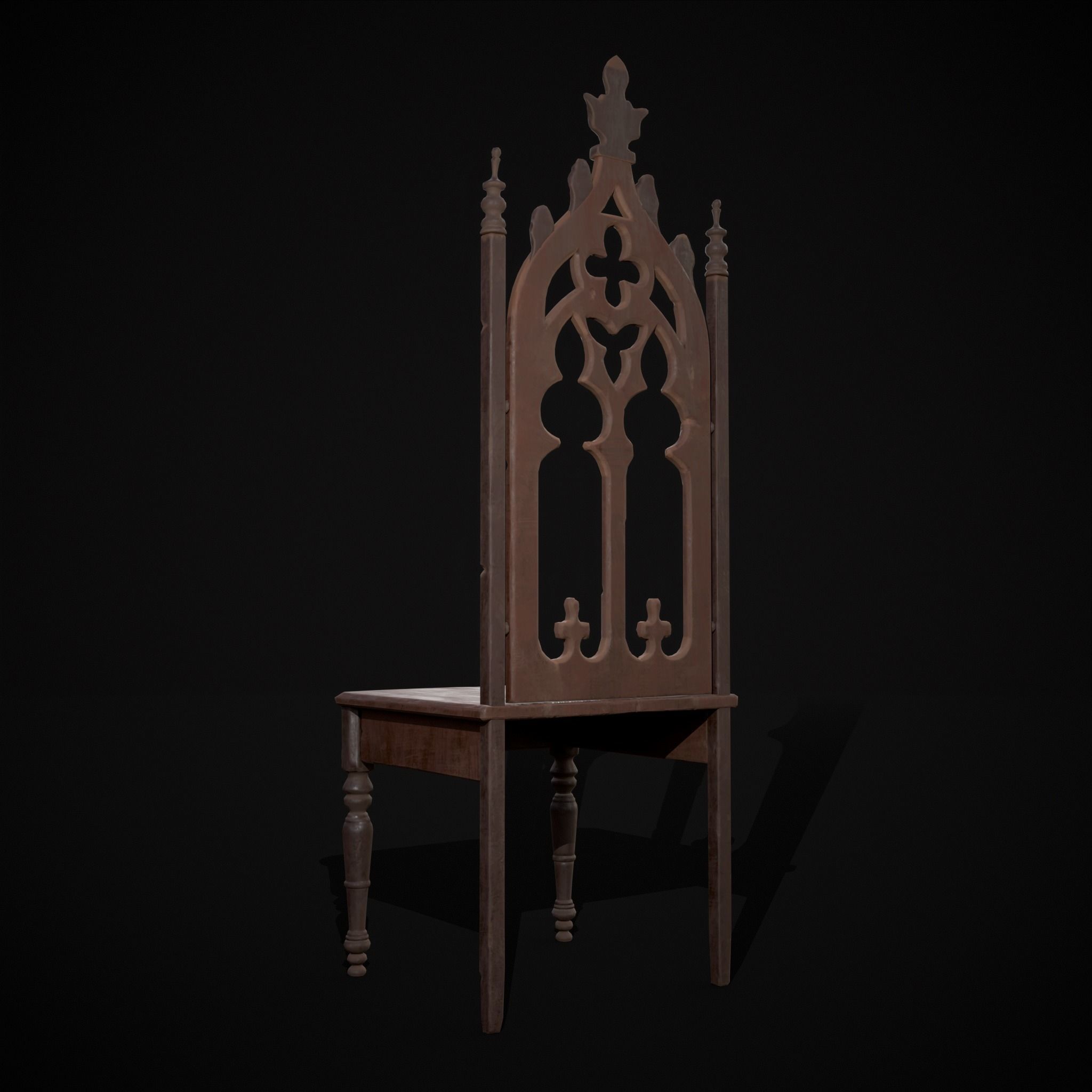 Gothic Mahogany Chair Low-poly 3D model_5