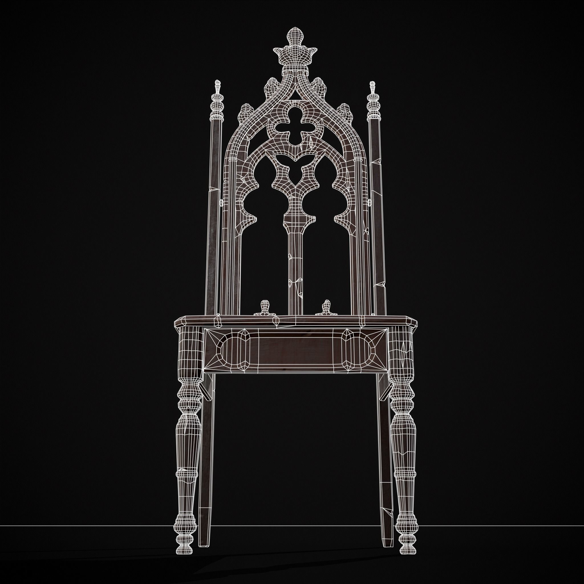 Gothic Mahogany Chair Low-poly 3D model_16
