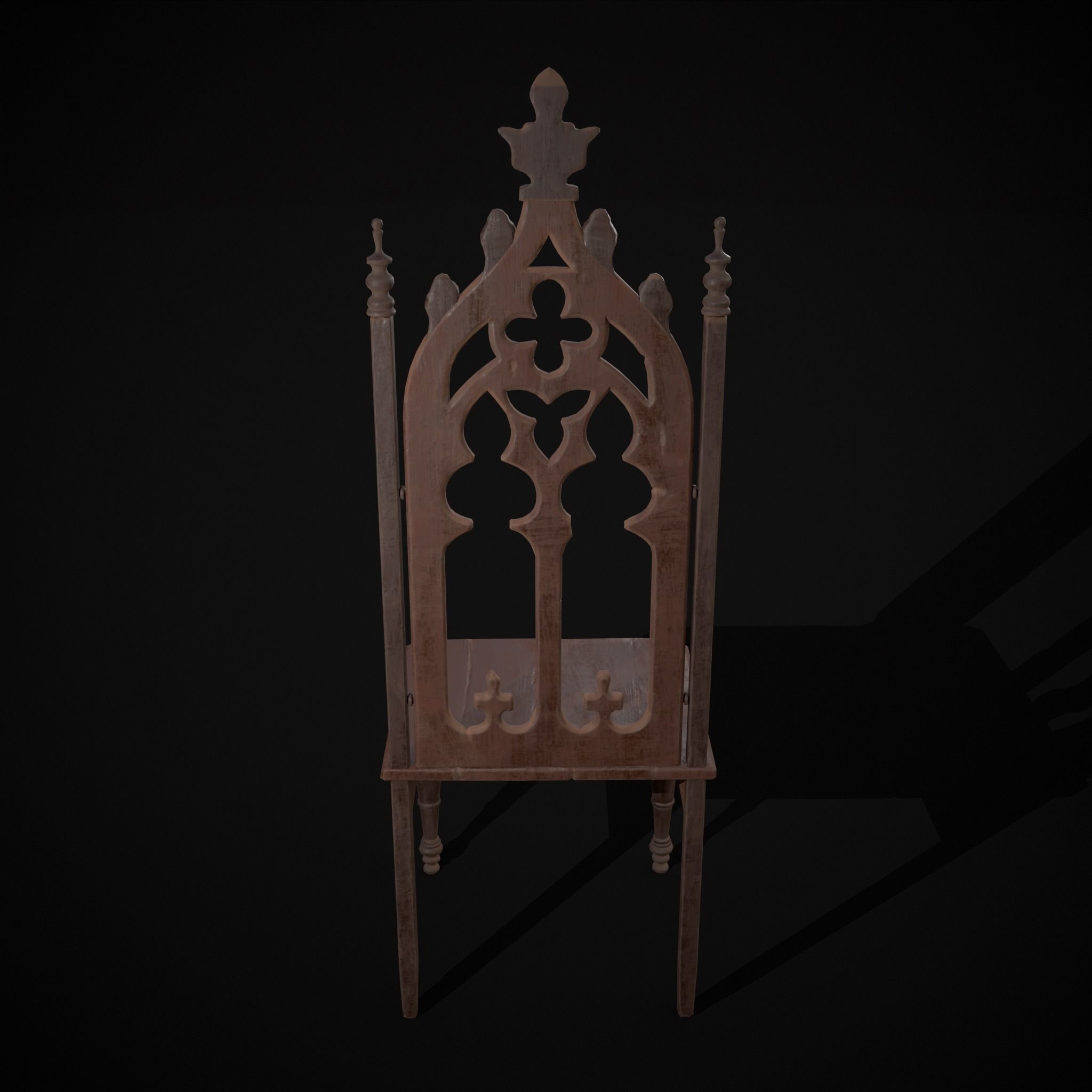 Gothic Mahogany Chair Low-poly 3D model_9