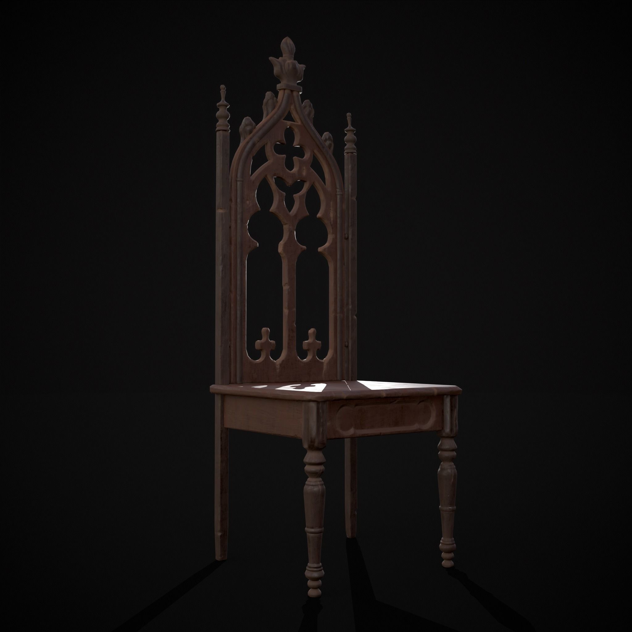 Gothic Mahogany Chair Low-poly 3D model_3