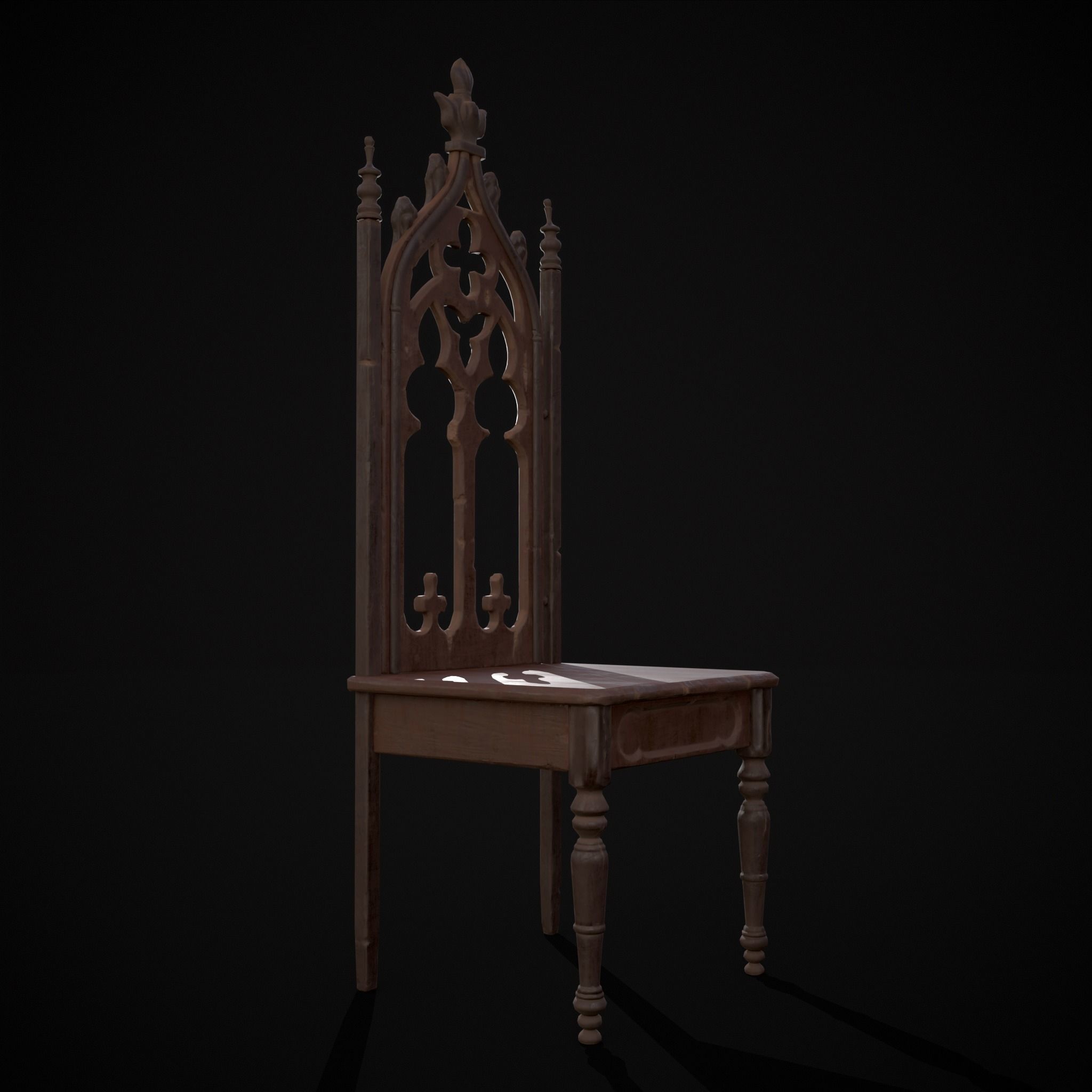 Gothic Mahogany Chair Low-poly 3D model_11