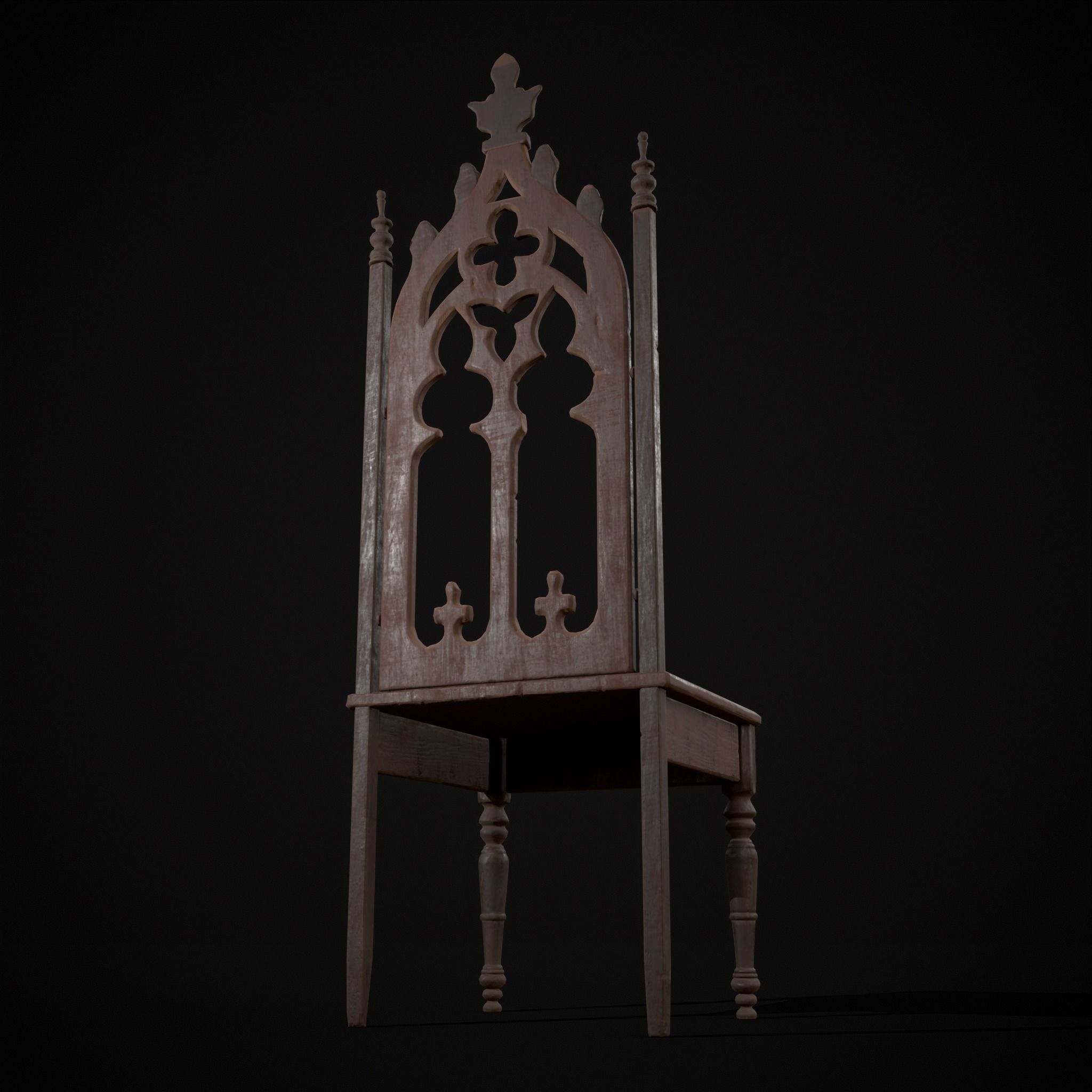 Gothic Mahogany Chair Low-poly 3D model_7