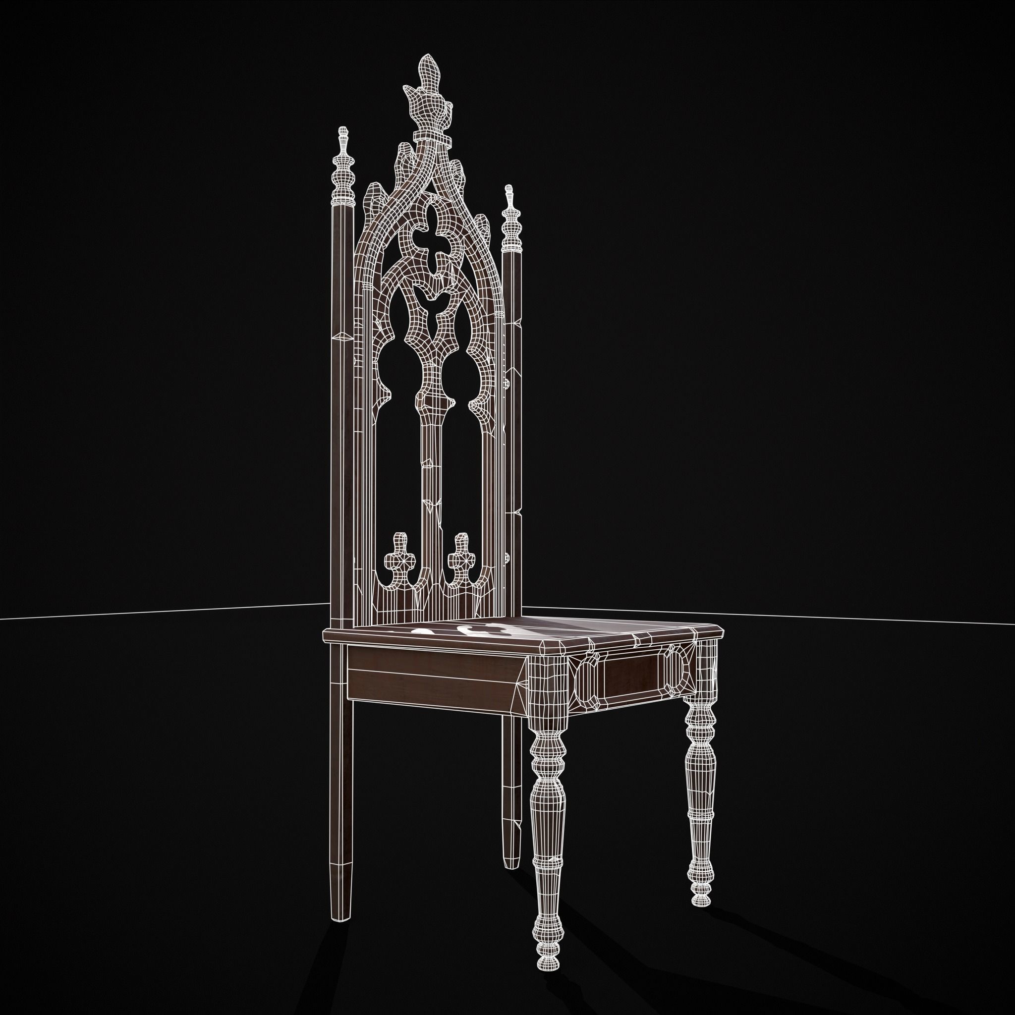 Gothic Mahogany Chair Low-poly 3D model_12