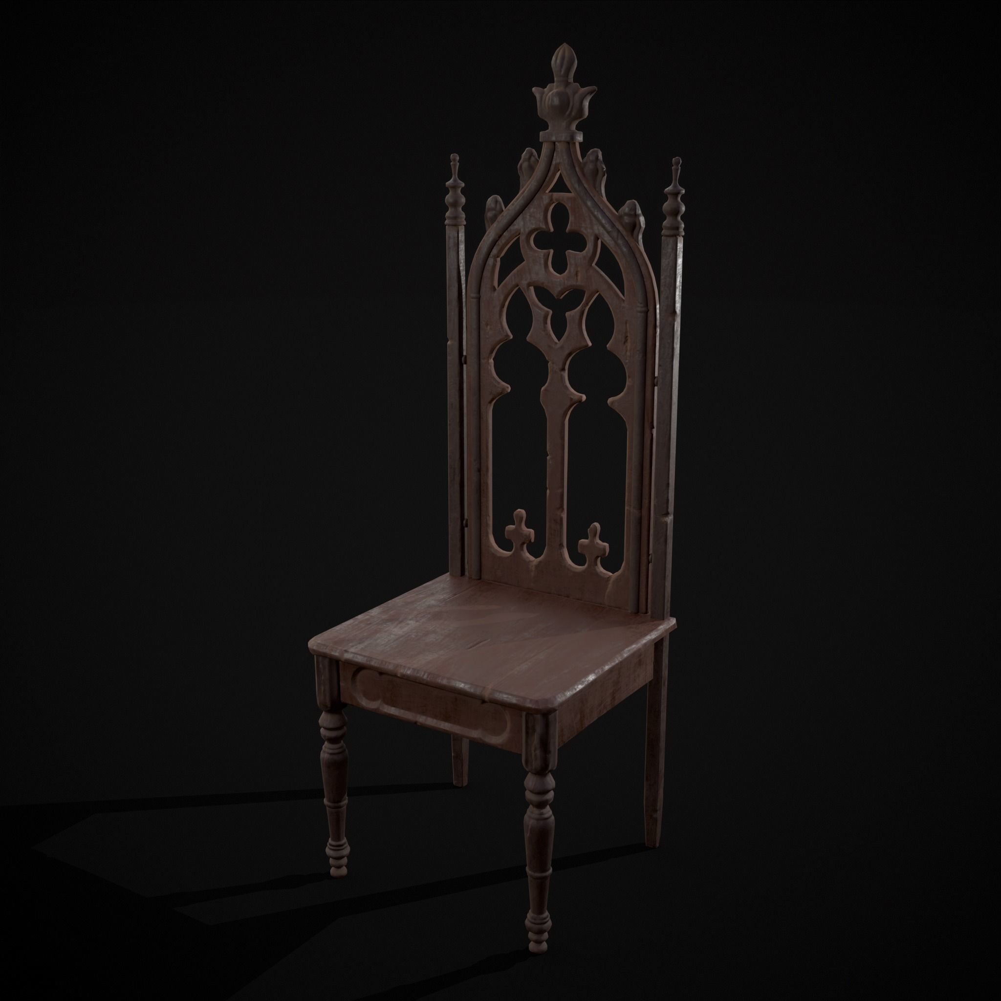 Gothic Mahogany Chair Low-poly 3D model_13