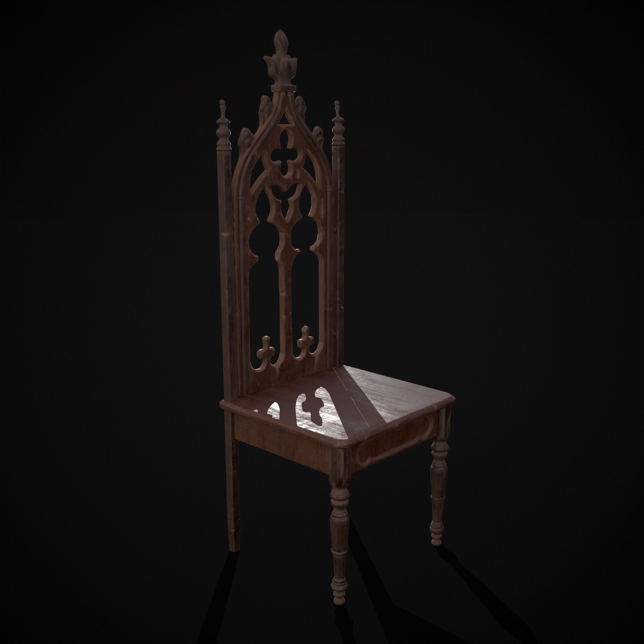 Gothic Mahogany Chair Low-poly 3D model_17