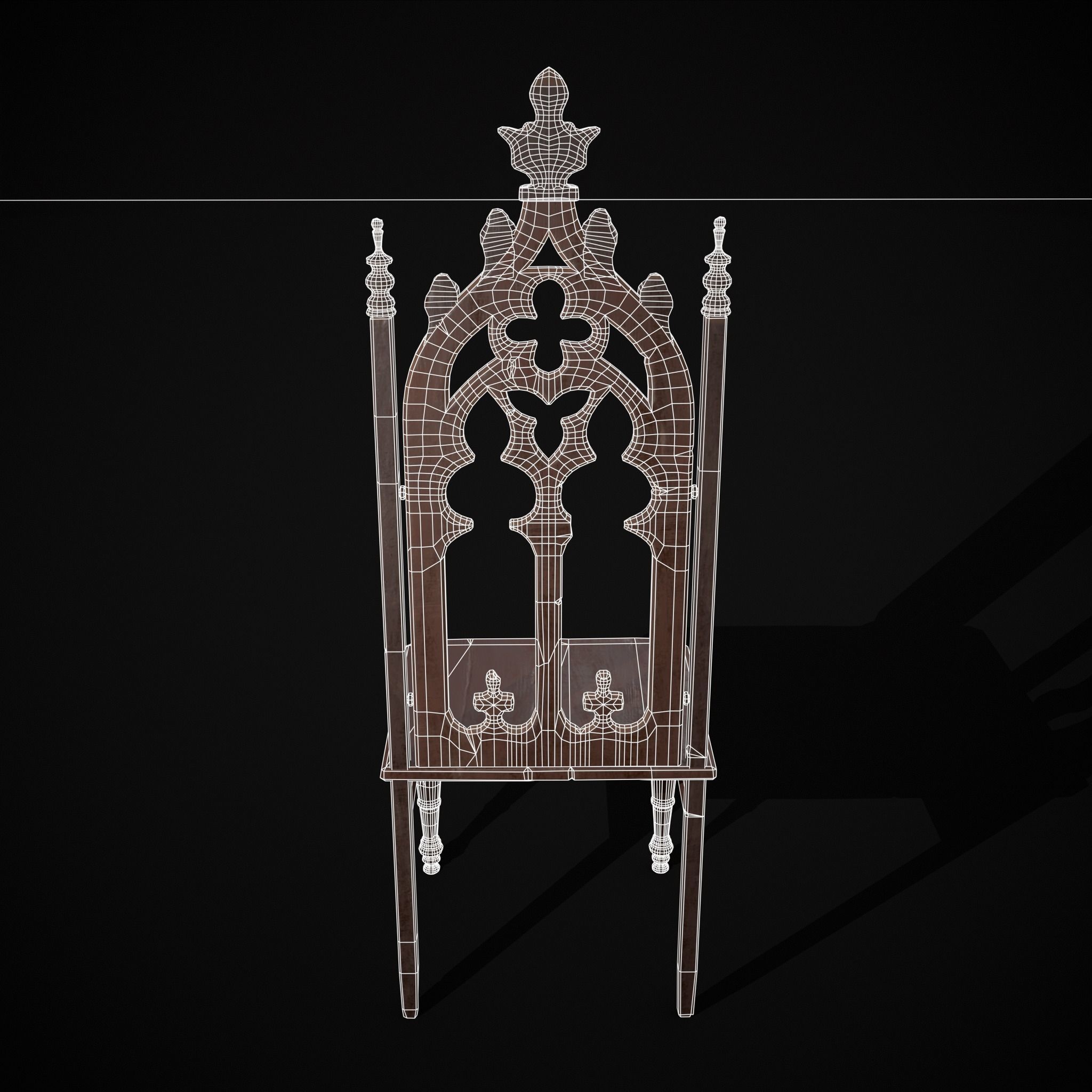Gothic Mahogany Chair Low-poly 3D model_10