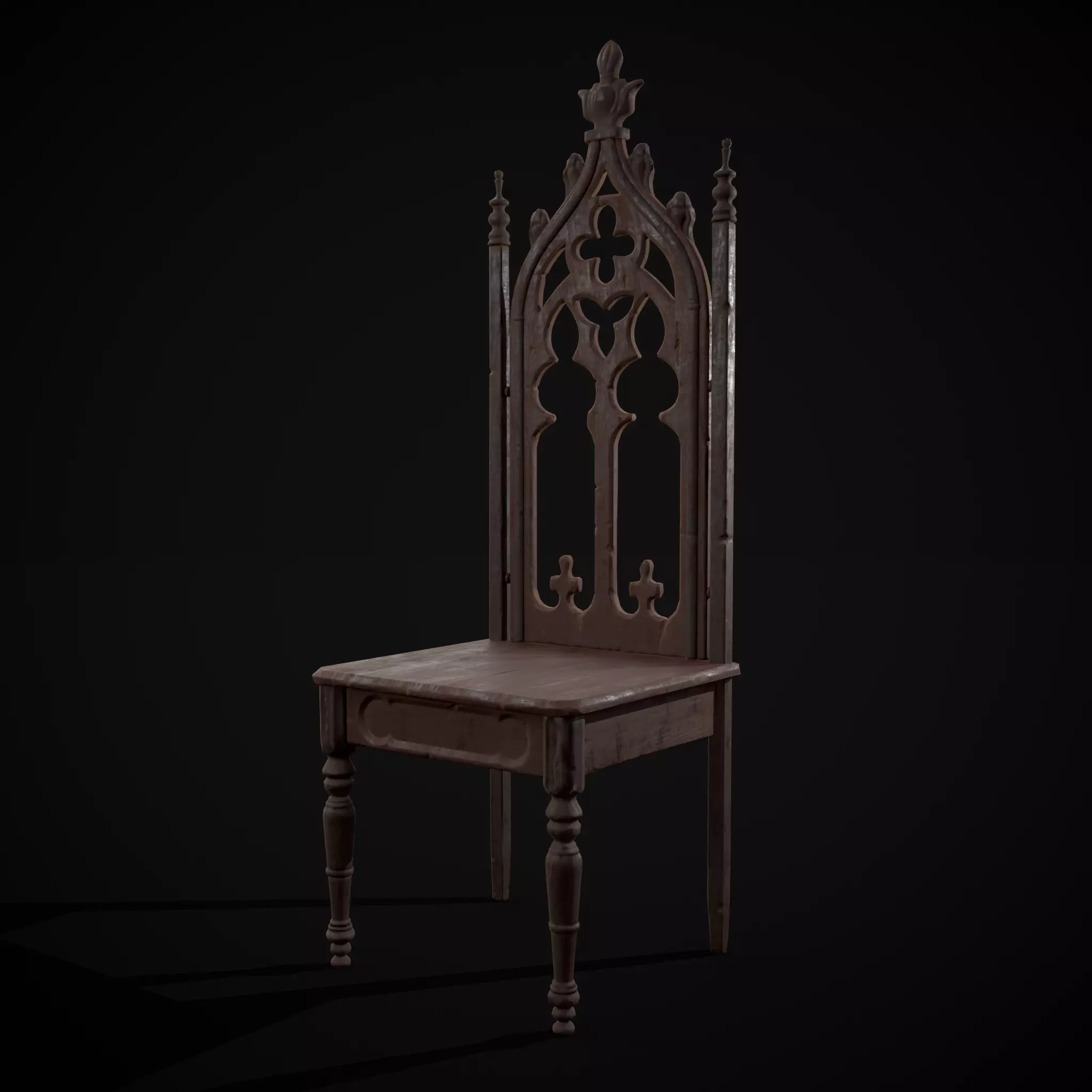 Gothic Mahogany Chair Low-poly 3D model_0