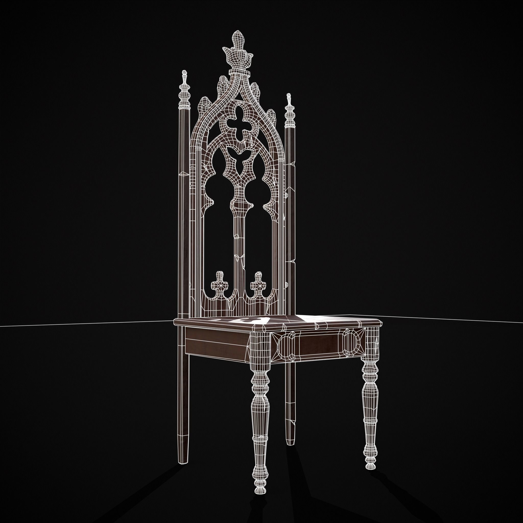Gothic Mahogany Chair Low-poly 3D model_4