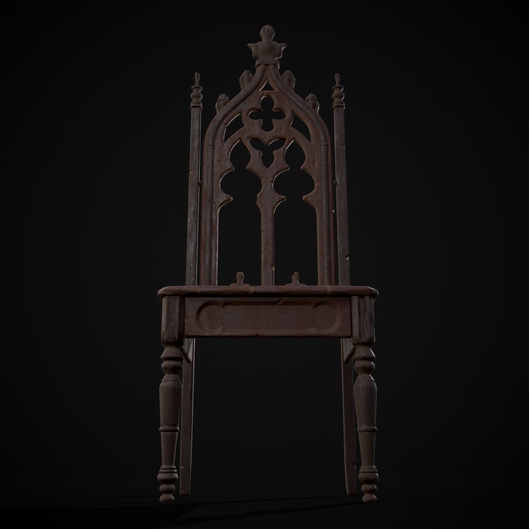 Gothic Mahogany Chair Low-poly 3D model_15