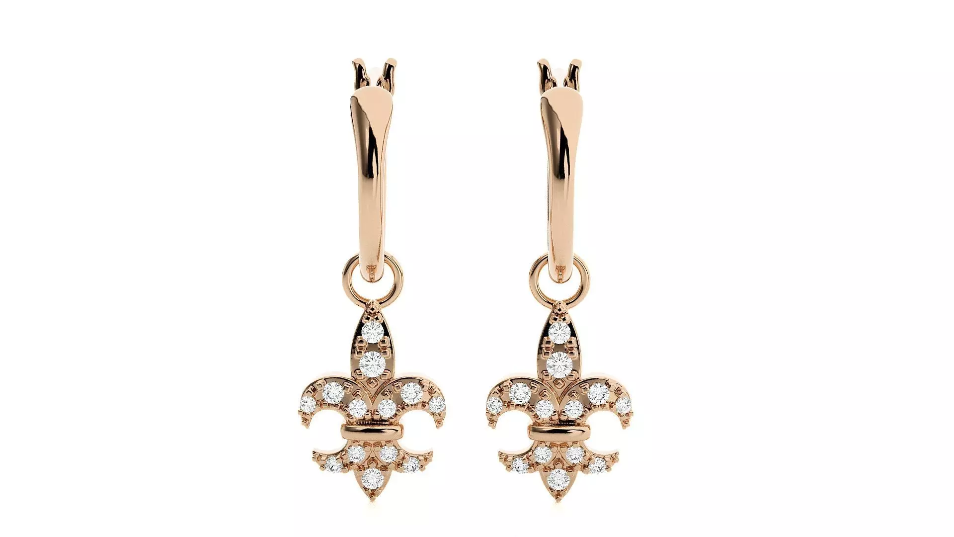 Fleur De Lis Diamond Drop Earrings 3dm stl renders details 3D print model