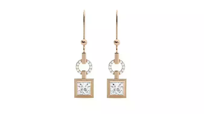 Princess Solitaire Diamond Drop Earrings 3dm stl renders details