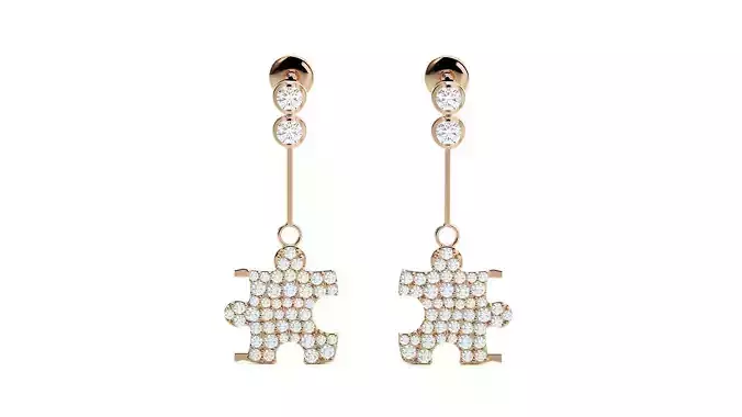 Puzzle Diamond Drop Earrings 3dm stl renders details