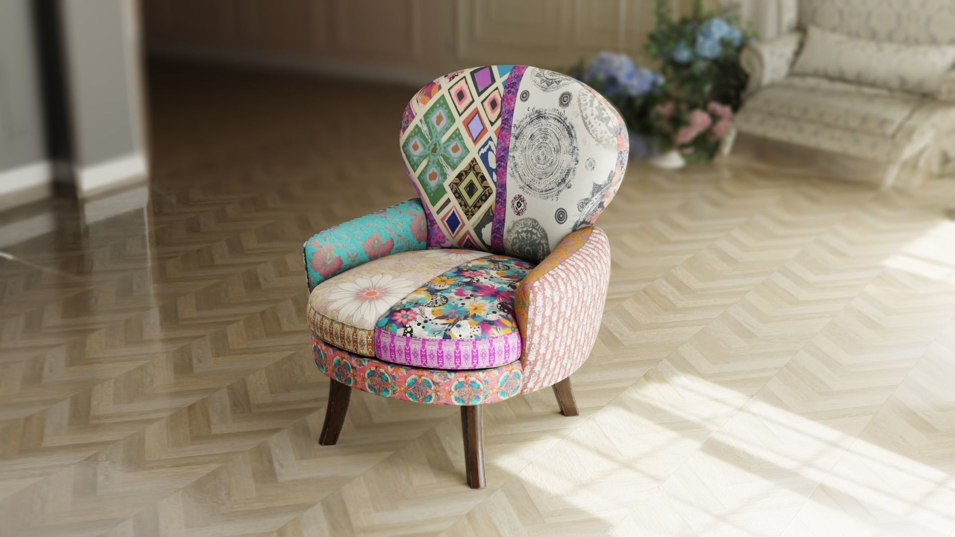 Furniture Accent Chairs Bohemian Low-poly 3D model_1