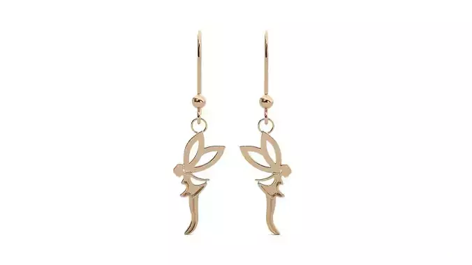 Angel Plain Gold Drop Earrings 3dm stl renders details 3D print model