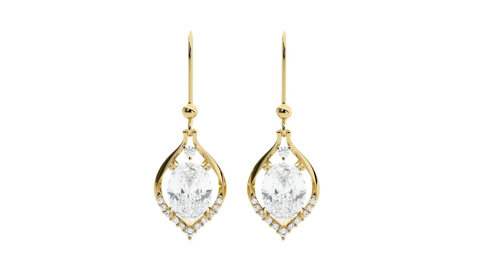 Solitaire Diamond Drop Earrings 3dm stl renders details 3D print model_9
