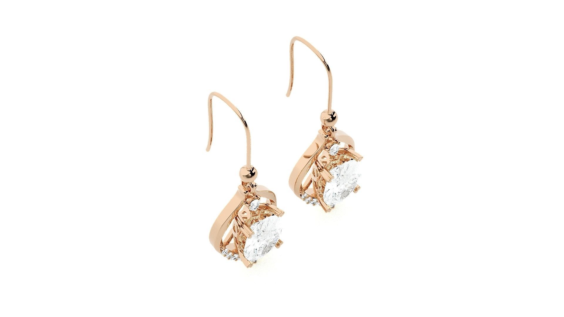 Solitaire Diamond Drop Earrings 3dm stl renders details 3D print model_1