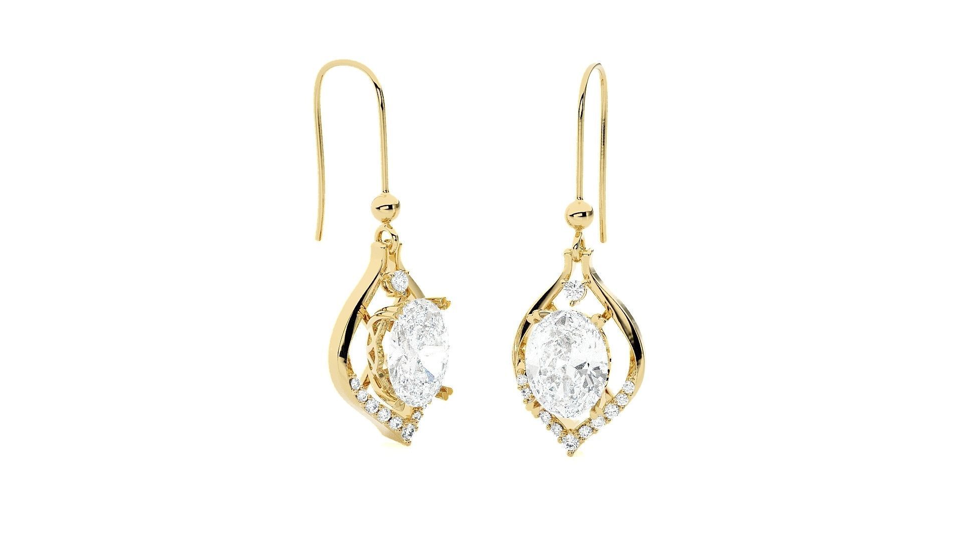 Solitaire Diamond Drop Earrings 3dm stl renders details 3D print model_12