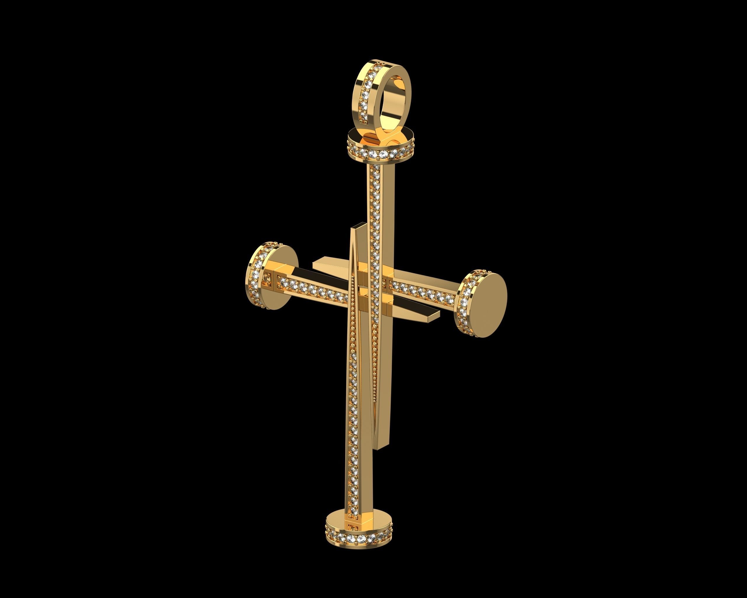 Nail Cross with Diamonds N175 3D print model_4
