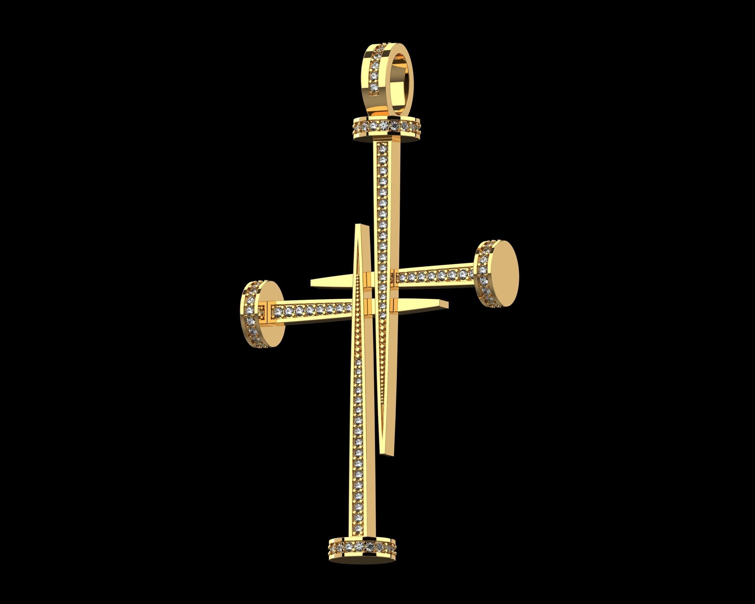 Nail Cross with Diamonds N175 3D print model_3