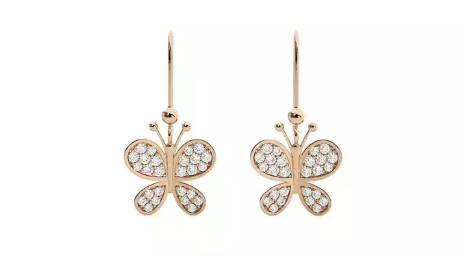 Butterfly Diamond Drop Earrings 3dm stl renders details 3D print model