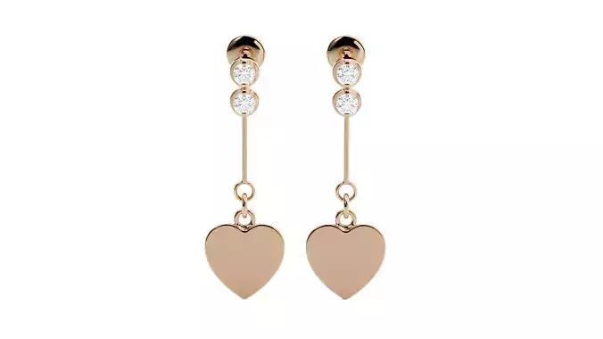 Heart Love Valentine Diamond Drop Earrings 3dm stl renders