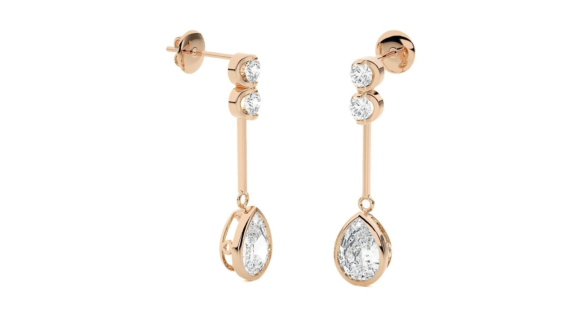 Pear Diamond Drop Earrings 3dm stl renders details 3D print model_3