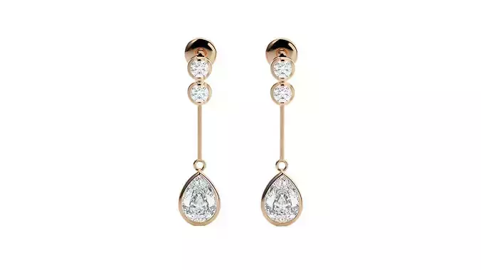 Pear Diamond Drop Earrings 3dm stl renders details