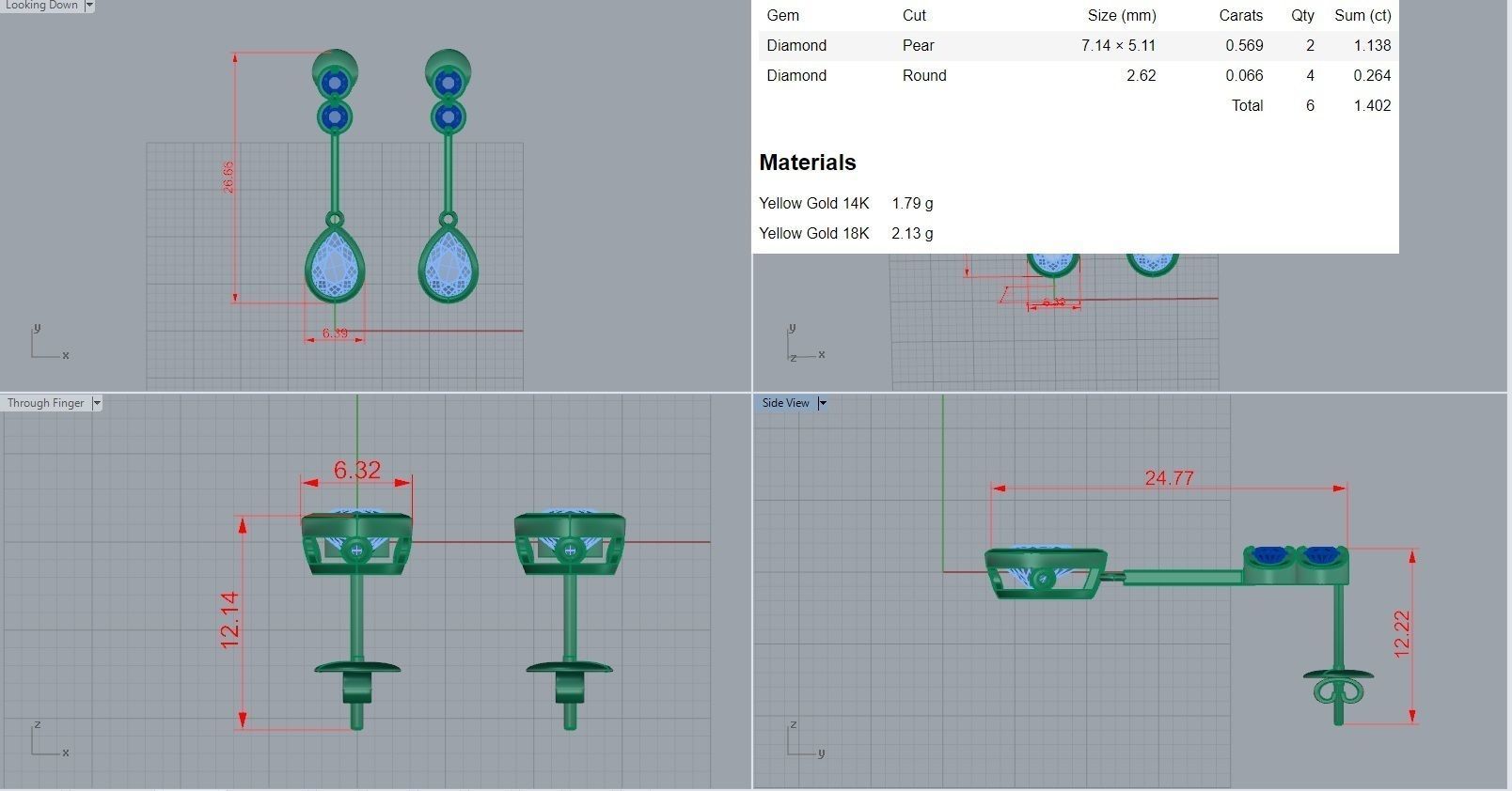 Pear Diamond Drop Earrings 3dm stl renders details 3D print model_4