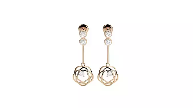 Blooming Flower Diamond Drop Earrings 3dm stl renders details 3D print model