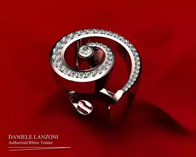 Beautiful Ring Chiocciola with diamonds and fluid style 3D print model