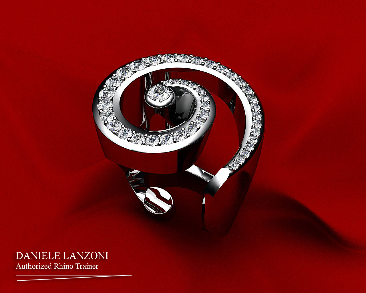 Beautiful Ring Chiocciola with diamonds and fluid style 3D print model_1
