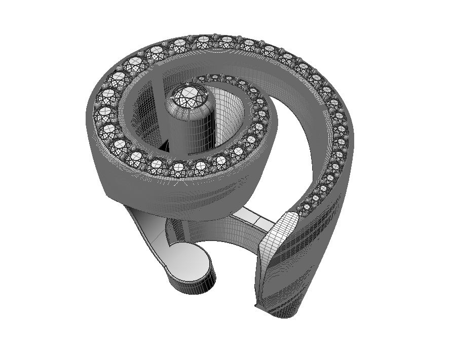 Beautiful Ring Chiocciola with diamonds and fluid style 3D print model_3