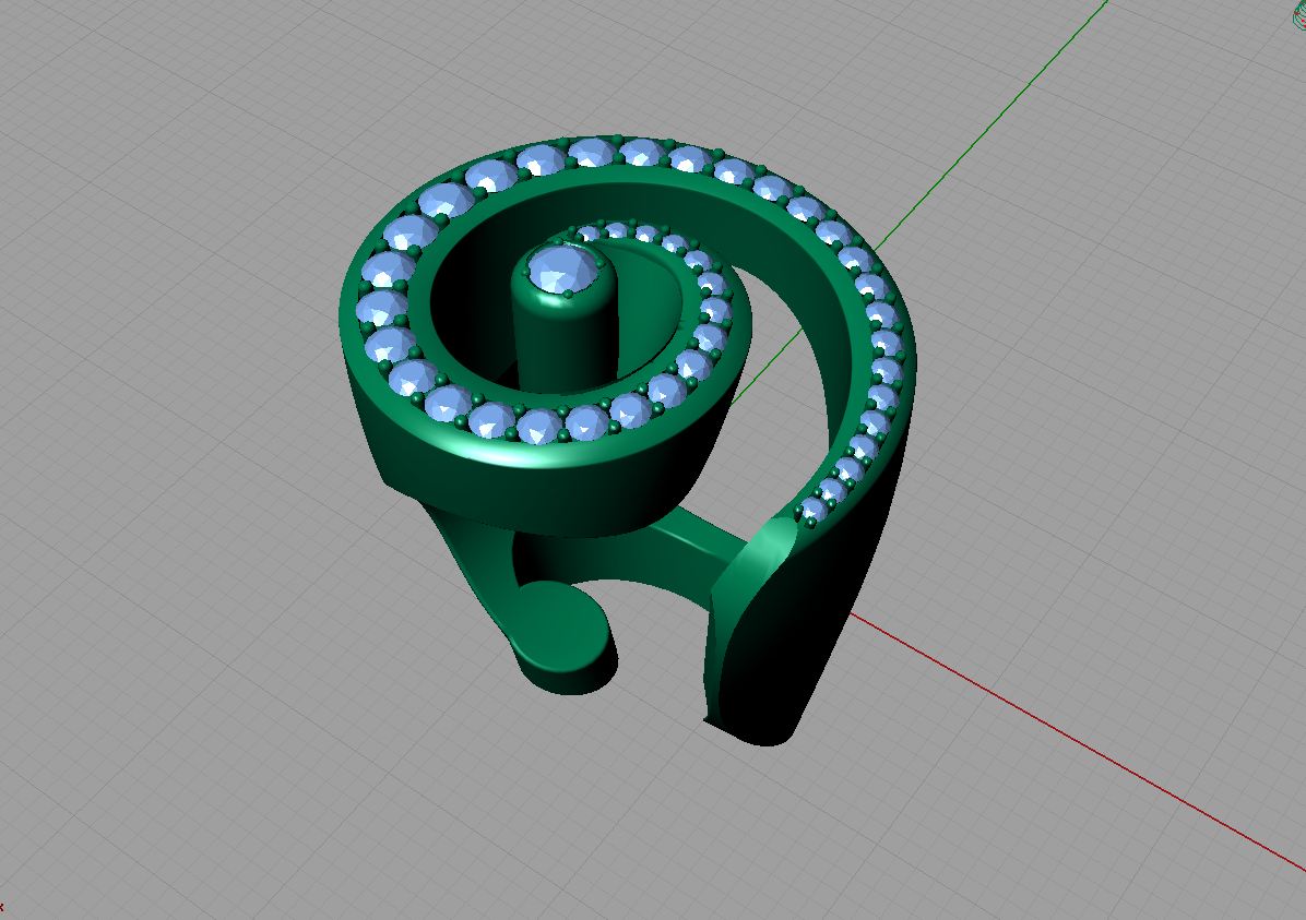 Beautiful Ring Chiocciola with diamonds and fluid style 3D print model_2