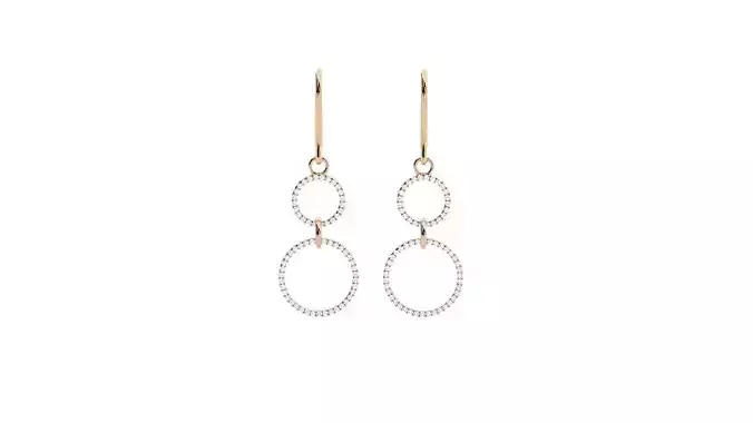 Bi Circles Diamond Drop Earrings 3dm stl renders details 3D print model