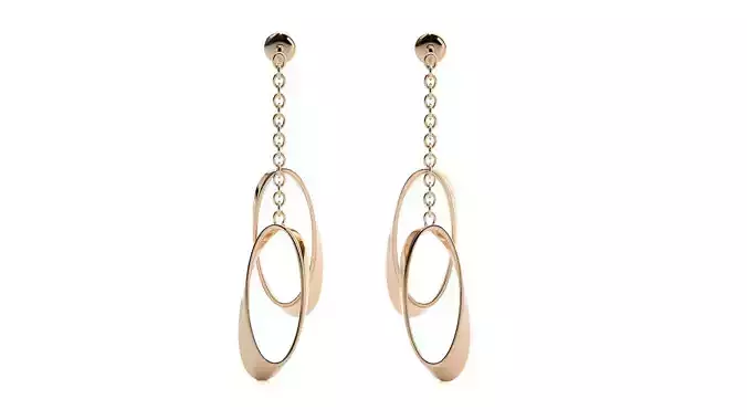 Double Hoop Plain Gold Drop Earrings 3dm stl renders details 3D print model