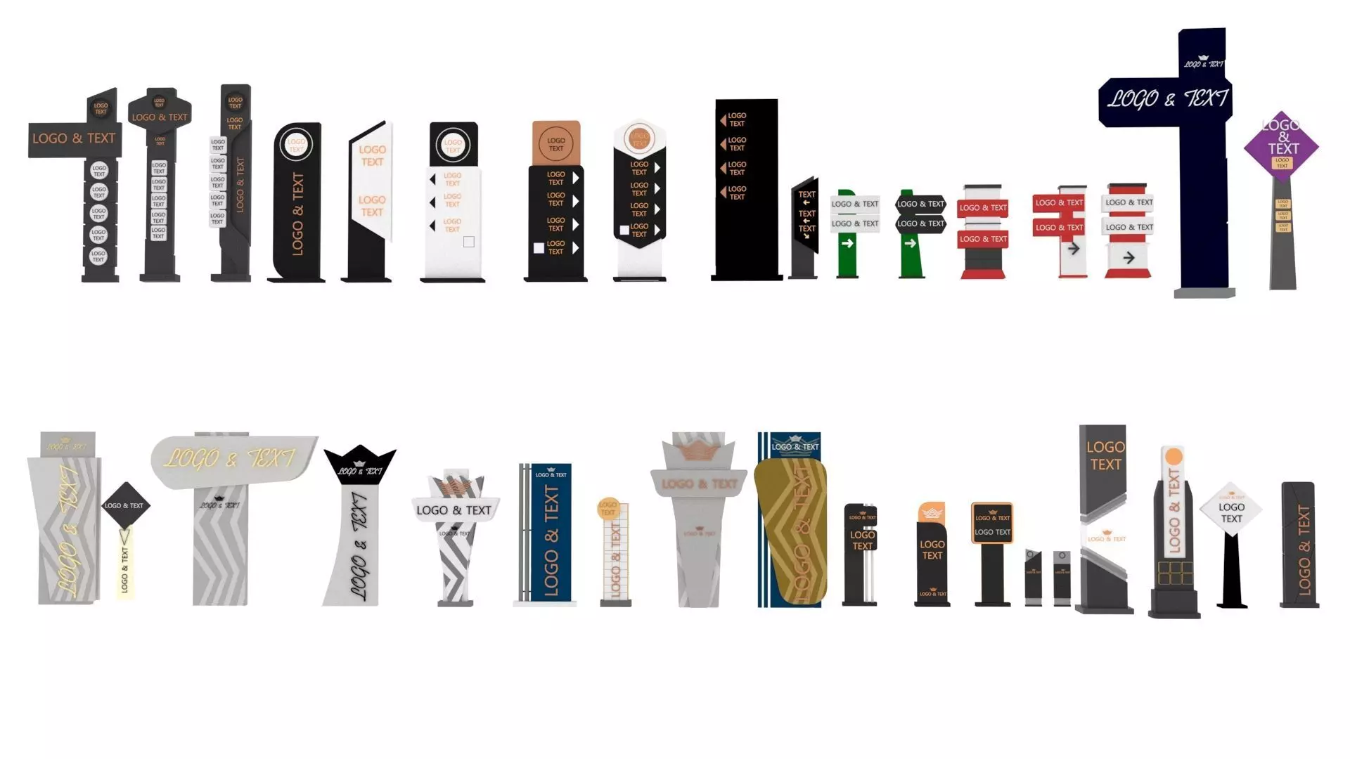 35 Signboard Totem Billboard Collection Advertising Sign board Low-poly 3D model_0