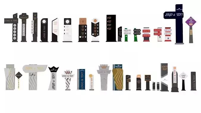35 Signboard Totem Billboard  Collection Advertising  Sign board Low-poly 3D model