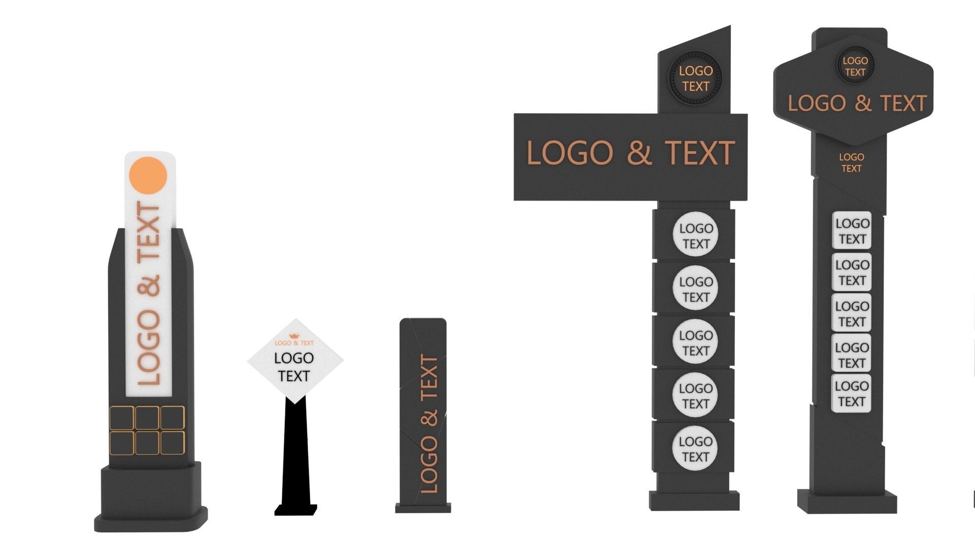 35 Signboard Totem Billboard Collection Advertising Sign board Low-poly 3D model_2