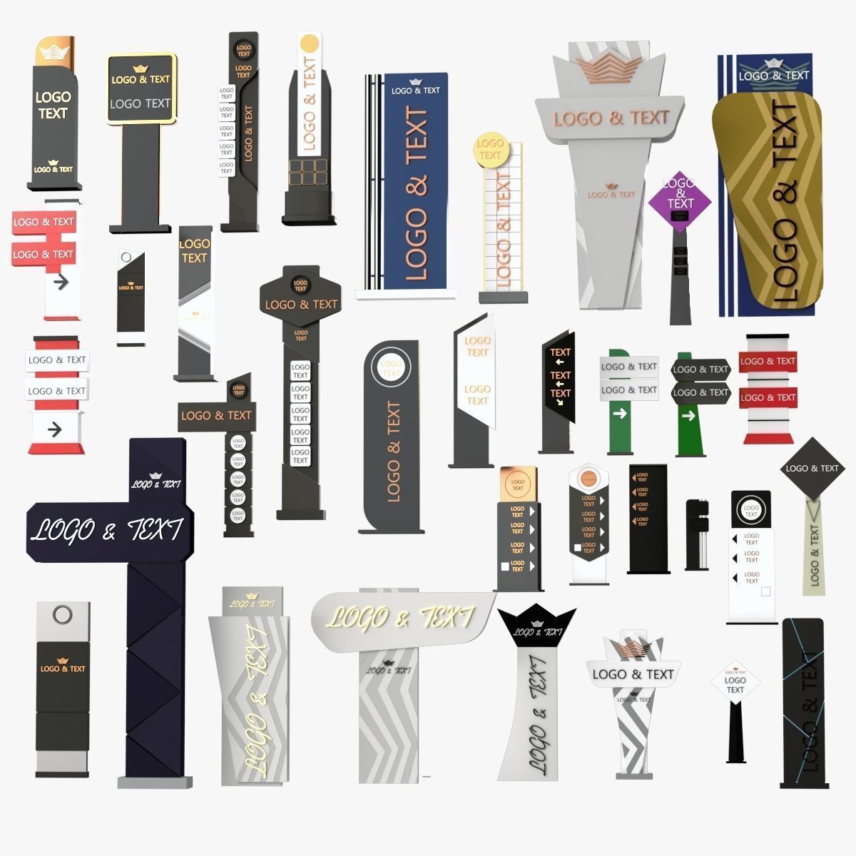 35 Signboard Totem Billboard Collection Advertising Sign board Low-poly 3D model_1
