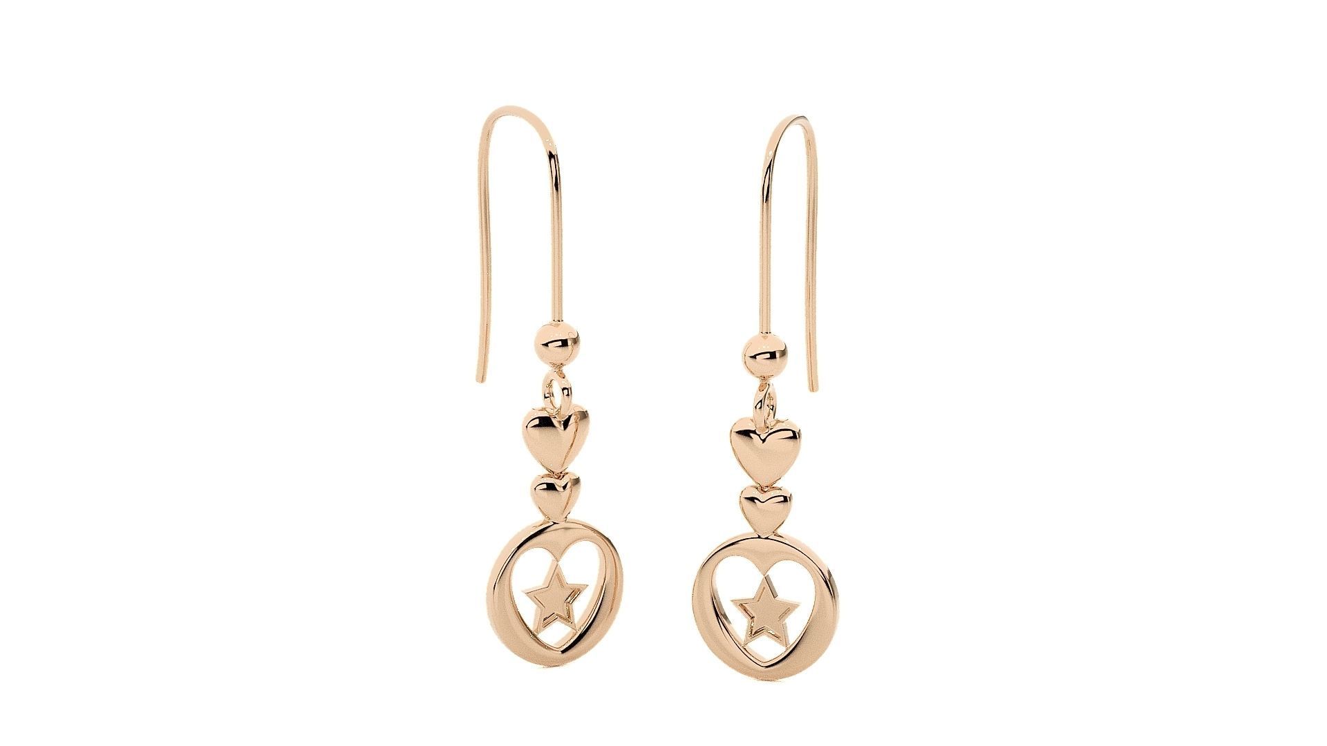 Plain Gold Star Love Heart Valentine Diamond Drop Earrings 3dm 3D print model_3