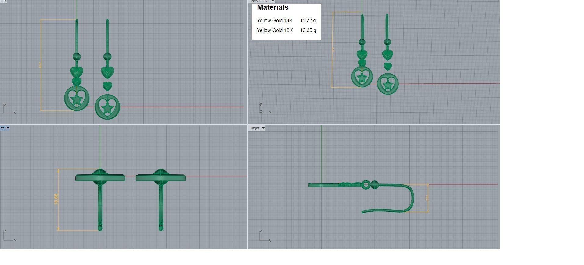 Plain Gold Star Love Heart Valentine Diamond Drop Earrings 3dm 3D print model_4