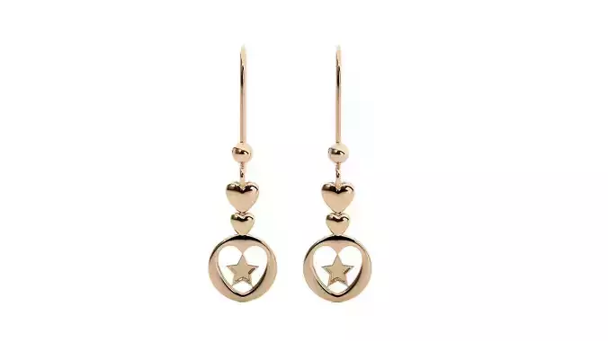 Plain Gold Star Love Heart Valentine Diamond Drop Earrings 3dm